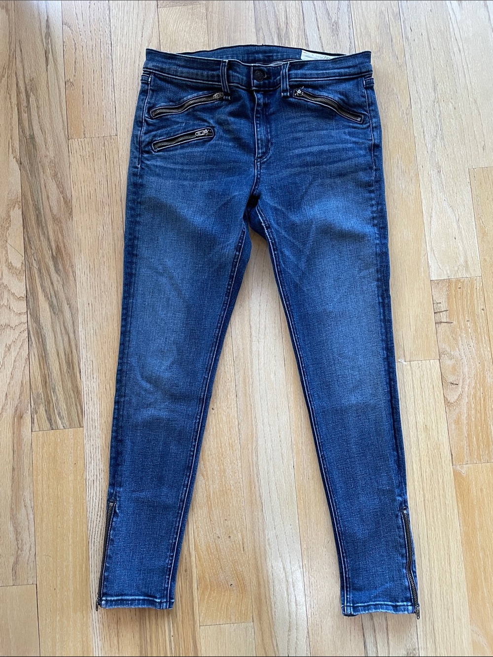 Rag & Bone Women’s Dark Blue Skinny Zip-Detail Jeans, 31